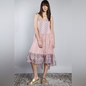 Ulla Johnson Talin High Low Midi Dress Silk Pleated Strappy Sundress Pink Size 2